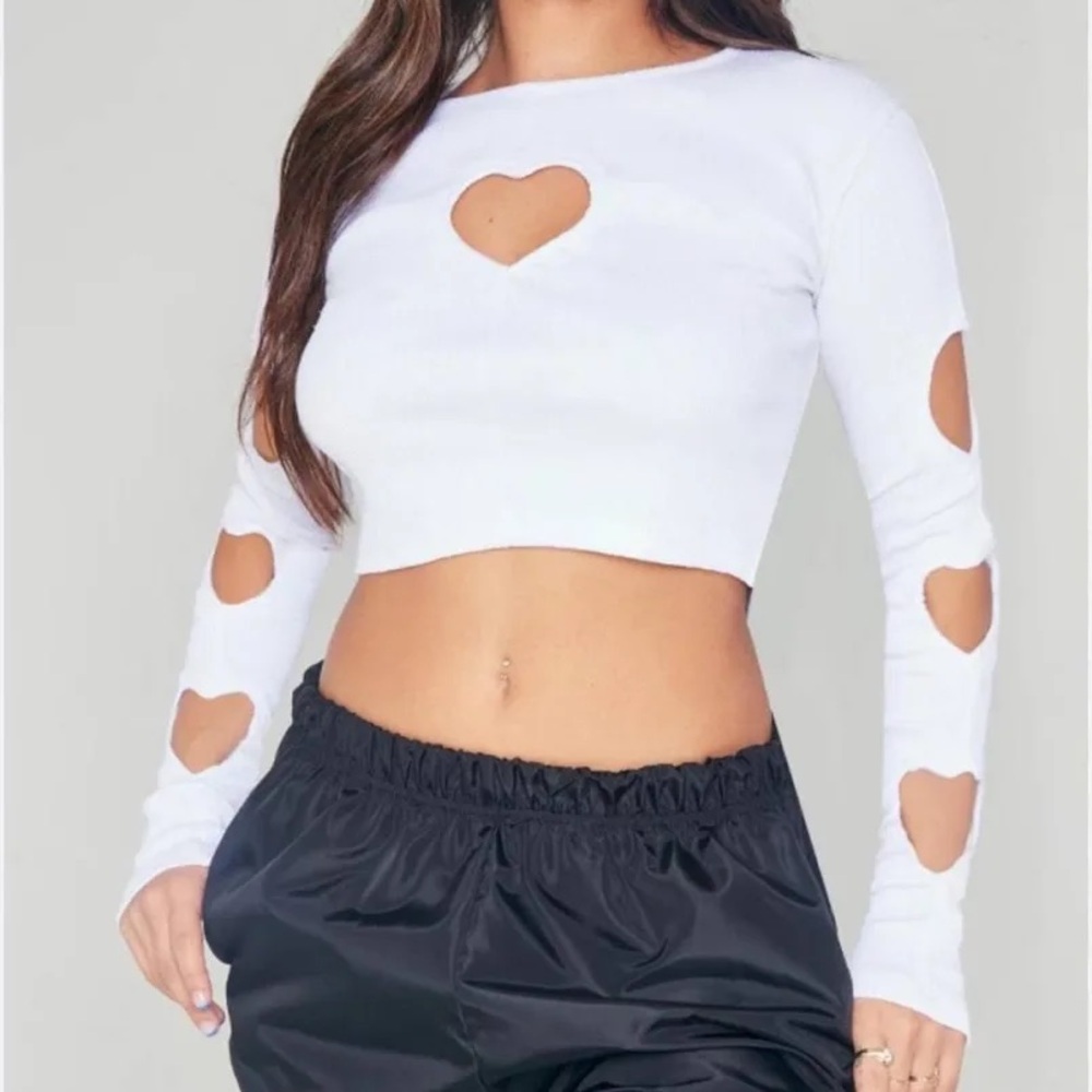 Edikted White Heart Cutout Long Sleeve Top